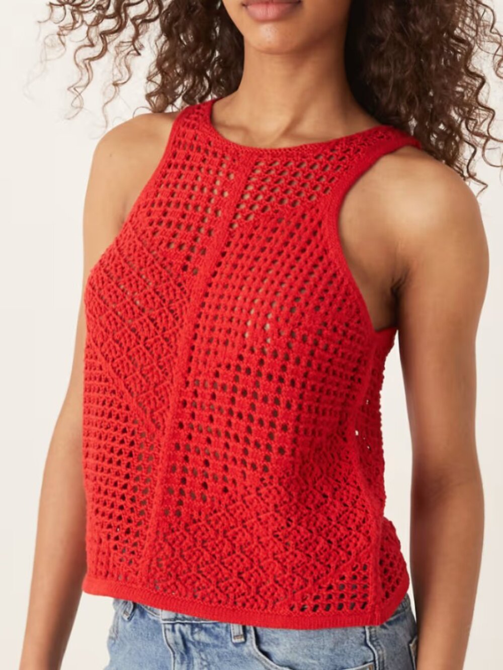JDY crochet sleeveless top in red NWT